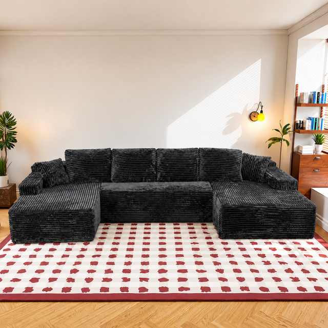 Free Shipping | 131-Inch U-Shaped Compressed Sofa for Apartment Living