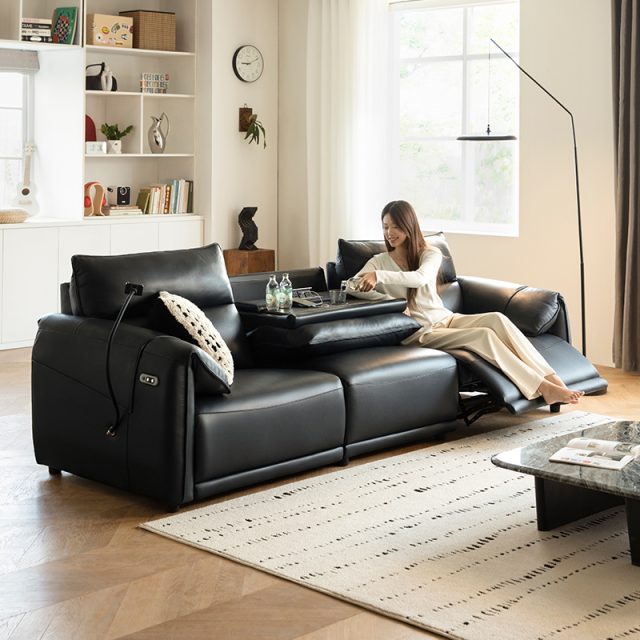 Black Genuine Leather Electric Recliner Sofa OEM Supply