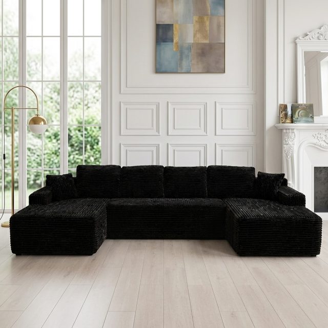 131-Inch Corduroy Compressed Sectional Sofa OEM Factory