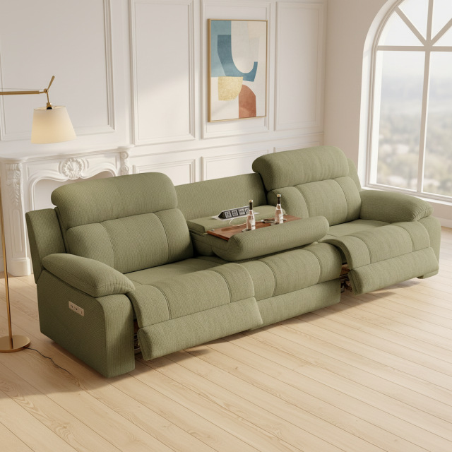 Green Power Reclining Sofa with Console OEM Supplier