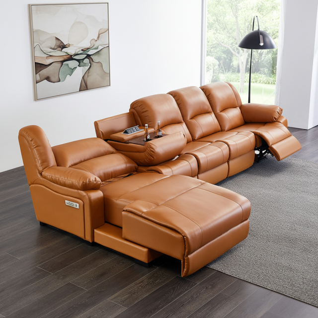 Orange L-Shaped Power Reclining Sofa with Console OEM Supply