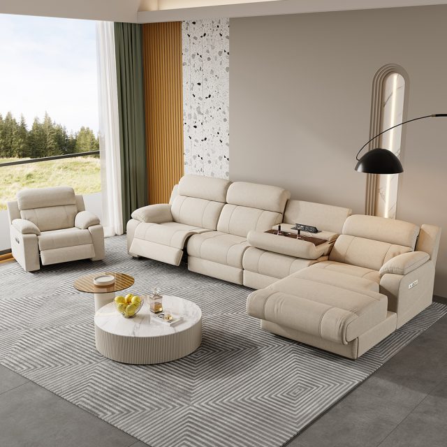 L-Shaped Sectional Sofa with Console for Home Furniture