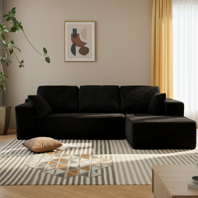 Black L-Shaped Sectional Sofa for Open Floor Plans