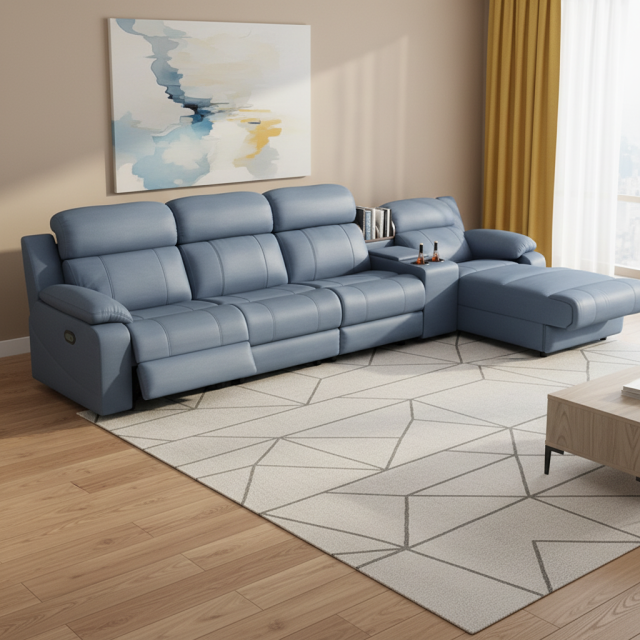 Blue L-Shaped Sectional Sofa with Console OEM Supplier