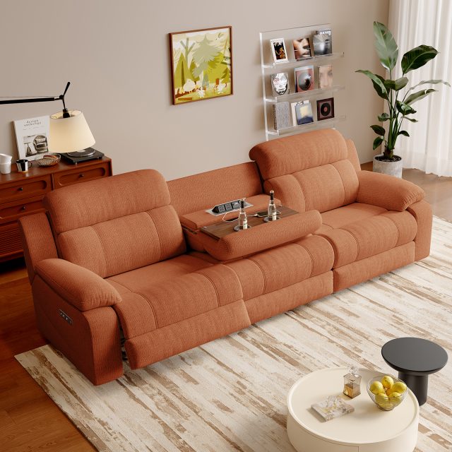 Orange Fabric Power Reclining Sofa with Console OEM Supply