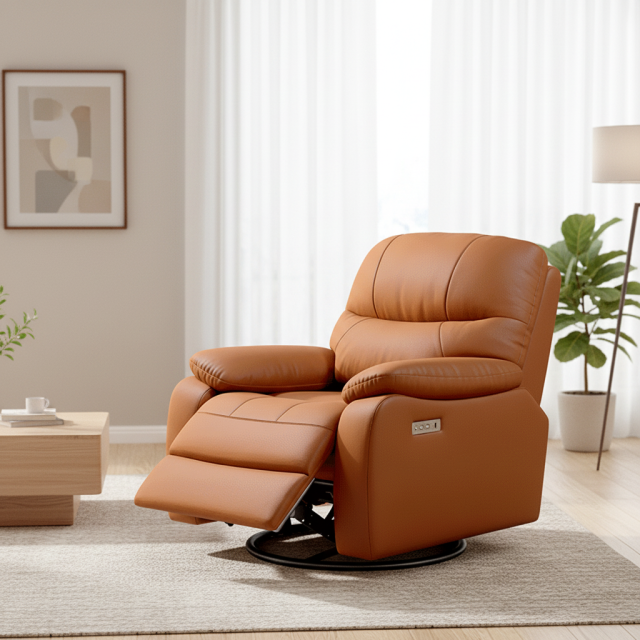 Orange Genuine Leather Manual Recliner Chair OEM Supply