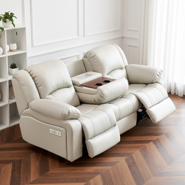Cream Power Reclining Sofa with Console OEM Supplier