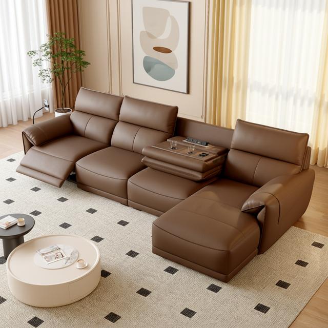 PU Leather Three-Seater Sofa with Console OEM Supplier