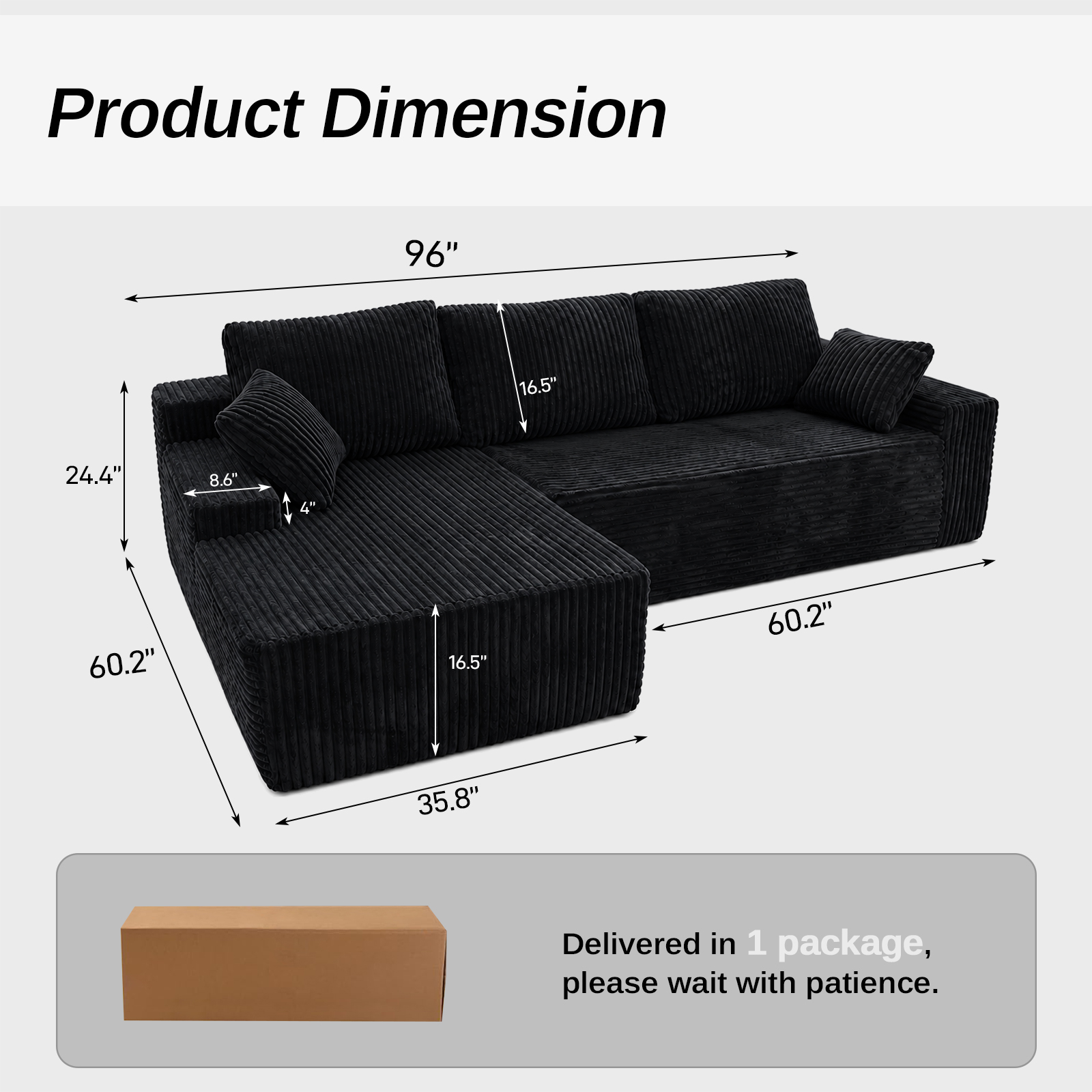 96-Inch Compressed Sofa in a Box gallery image 4