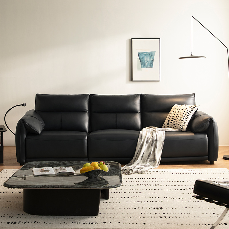 Black Genuine Leather Power Reclining Sofa gallery image 5