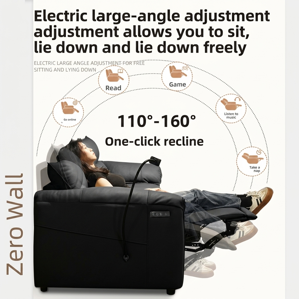 Black Genuine Leather Power Reclining Sofa gallery image 6