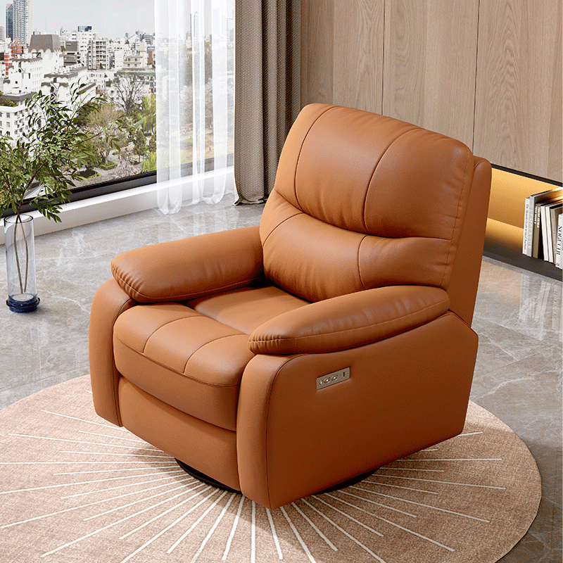 Orange Genuine Leather Manual Recliner Chair gallery image 2