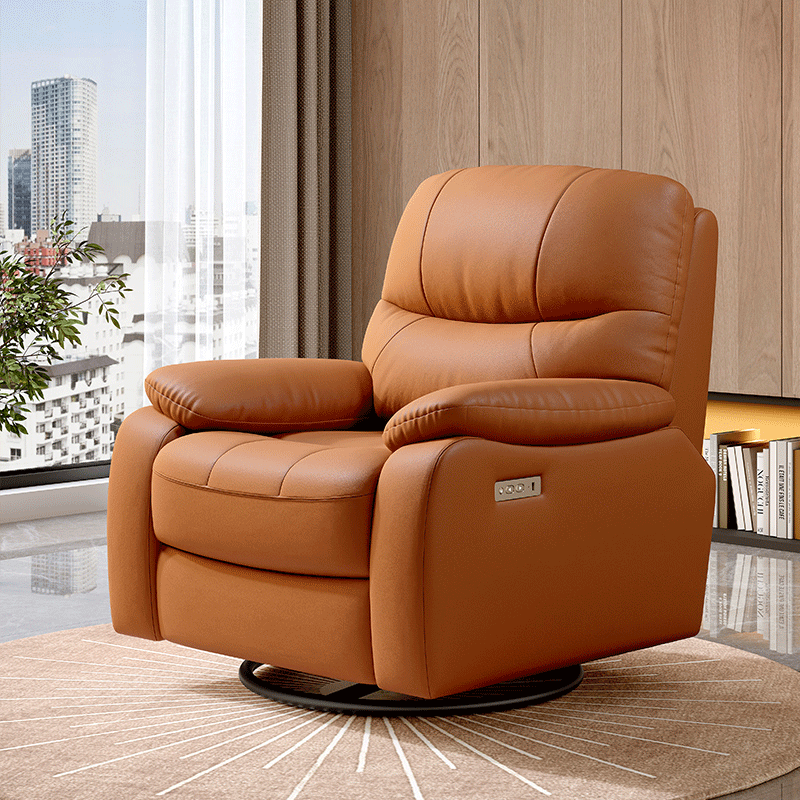 Orange Genuine Leather Manual Recliner Chair gallery image 3