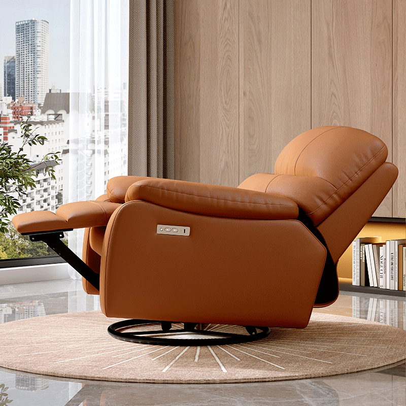 Orange Genuine Leather Manual Recliner Chair gallery image 4