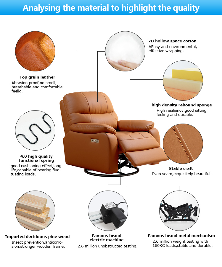 Orange Genuine Leather Manual Recliner Chair gallery image 5