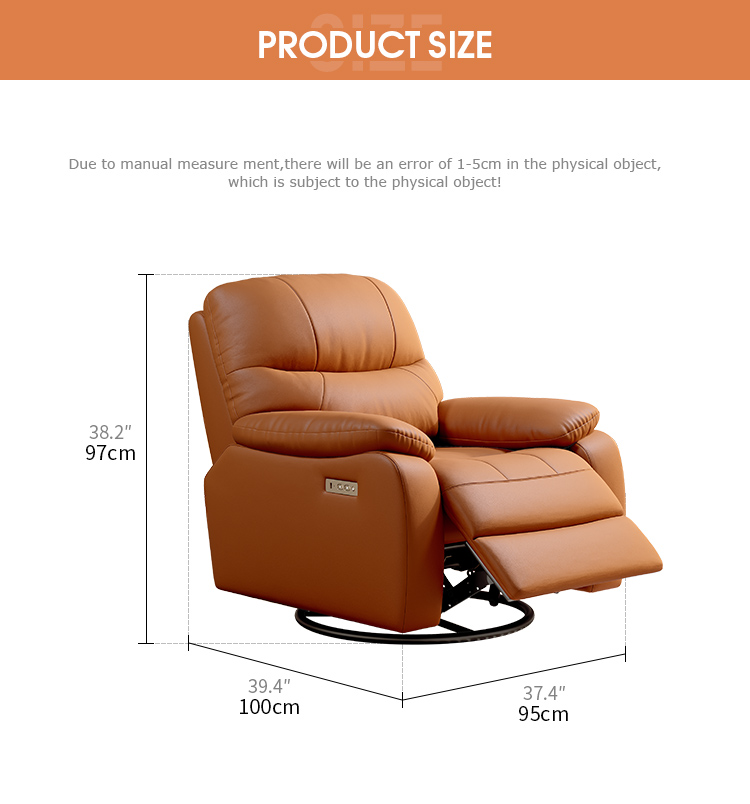 Orange Genuine Leather Manual Recliner Chair gallery image 6