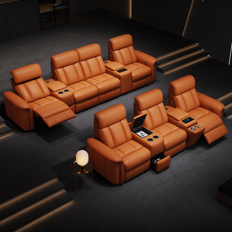 Orange Leather-Upholstered Power Reclining Sofa gallery image 2